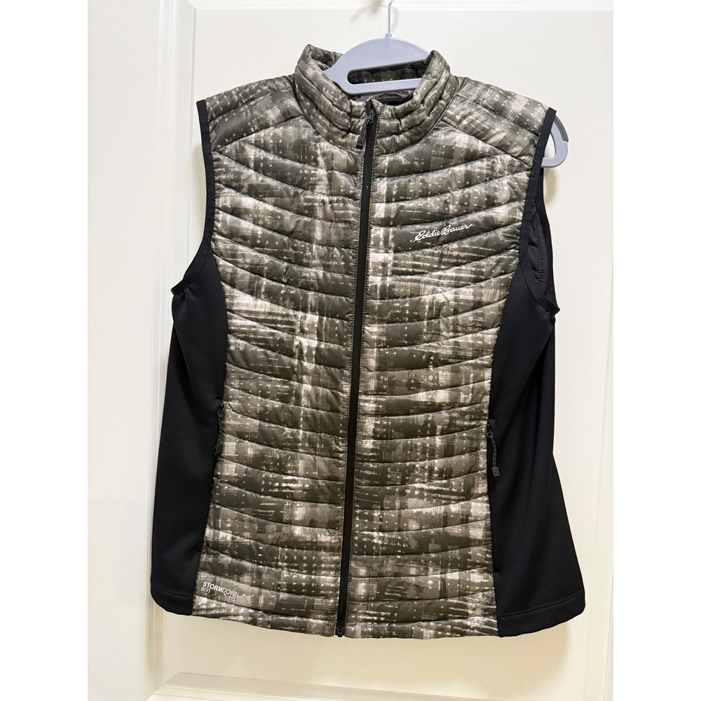 Eddie Bauer First Ascent StormDown 800 Vest Womens L Olive Green Puffer Stretch
